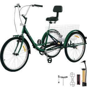 VEVOR Tricycle Adult 24'' Wheels Adult Tricycle 1-Speed 3 Wheel Bikes For Adults Three Wheel Bike For Adults Adult Trike Adult Folding Tricycle F