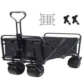 Collapsible Heavy Duty Beach Wagon Cart Outdoor Folding Utility Camping Garden Beach Cart with Universal Wheels Adjustable Handle Shopping (Color: Black)